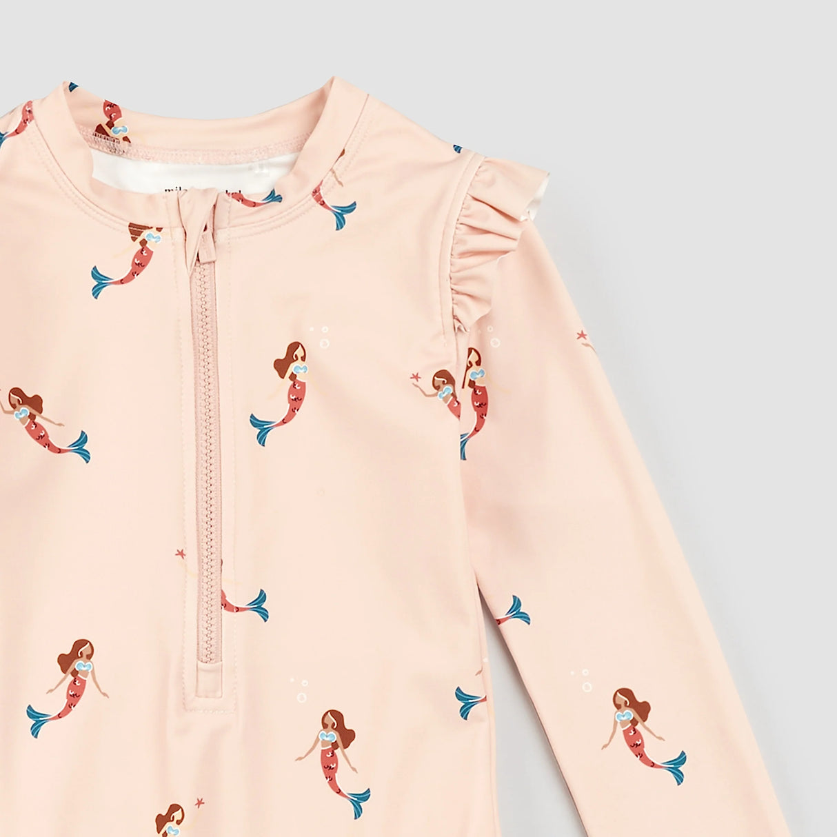 Mermaid Print on Coral Long-Sleeve Swimsuit | Miles The Label