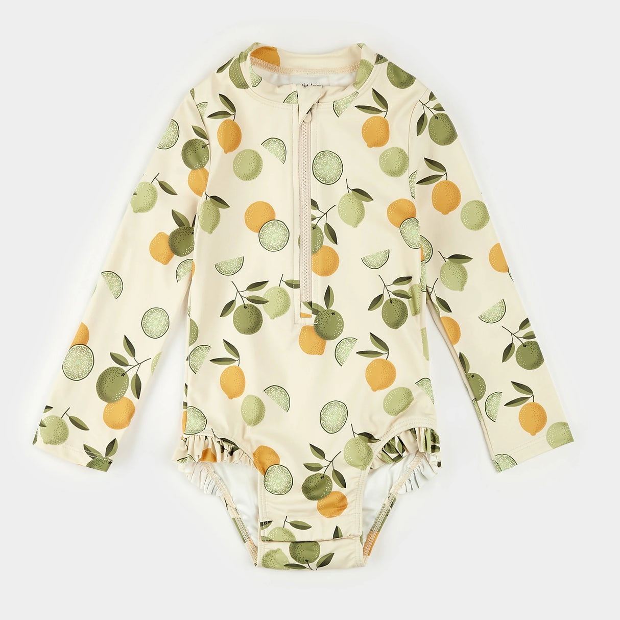 Citrus Print on Antique White Long-Sleeve One-Piece Swimsuit| Petit Lem