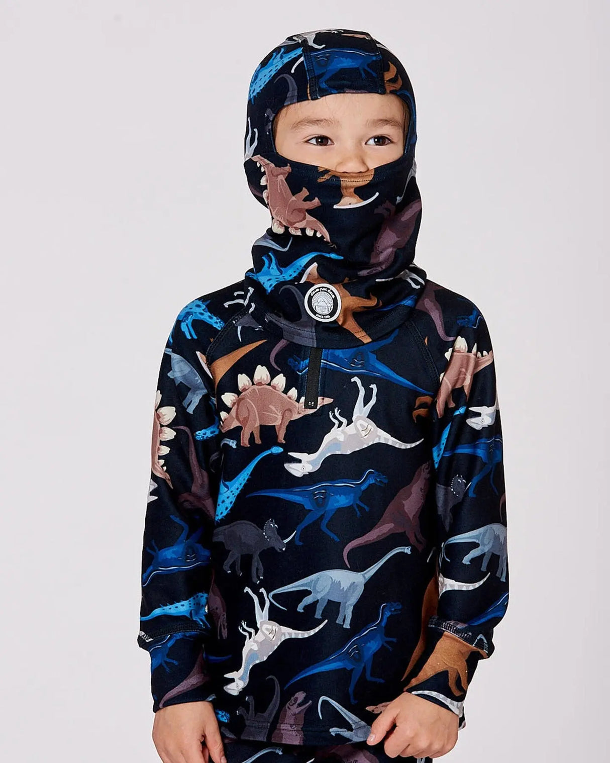Brushed Jersey Balaclava Black Dinosaur Print | Deux par Deux | Jenni Kidz