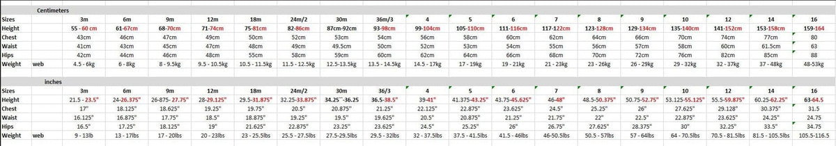Deux par Deux bunting bag size guide for 0 to 6 months