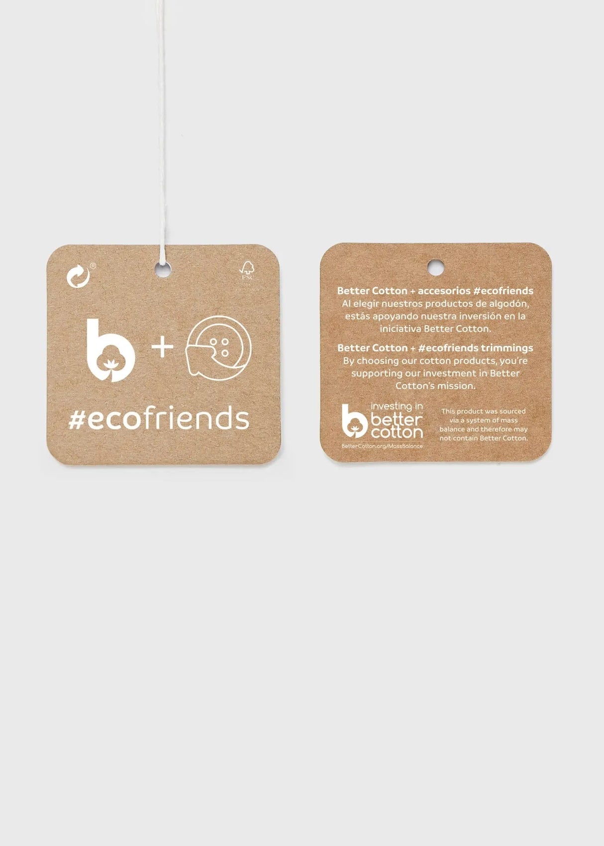 Close-up hangtag with Better Cotton Initiative label