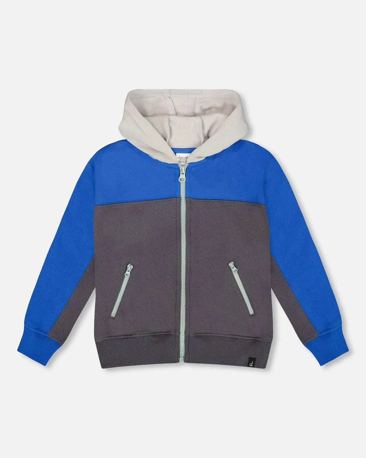 Color Blocked Zip Front Fleece Hoodie Dark Gray | Deux par Deux | Jenni Kidz