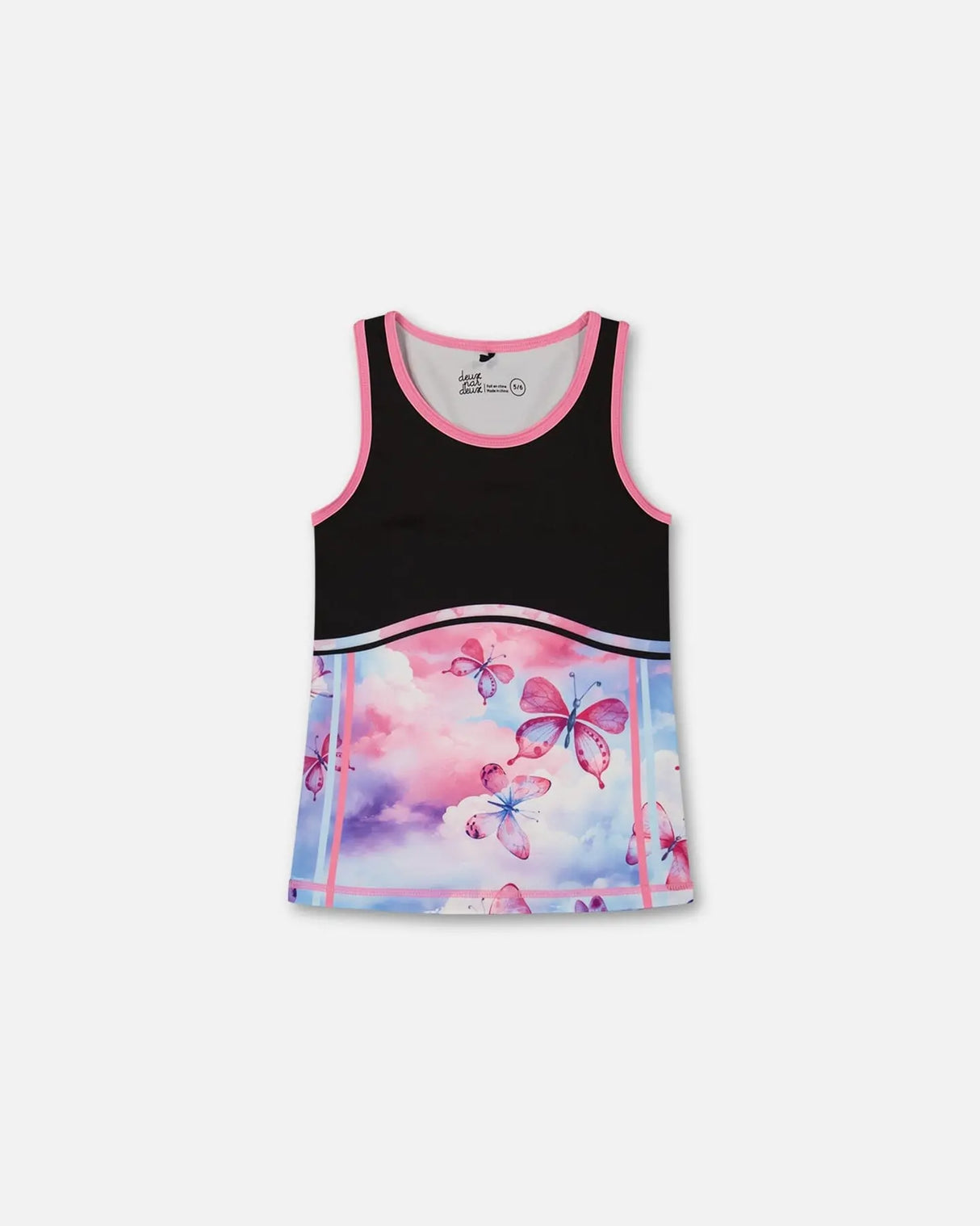 Colorblock Athletic Tank Top Black With Butterflies Printed | Deux par Deux | Jenni Kidz