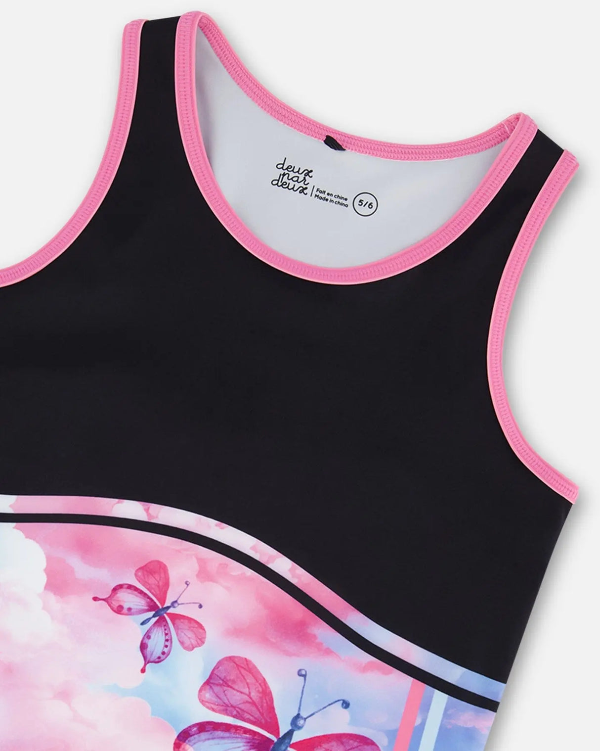 Colorblock Athletic Tank Top Black With Butterflies Printed | Deux par Deux | Jenni Kidz