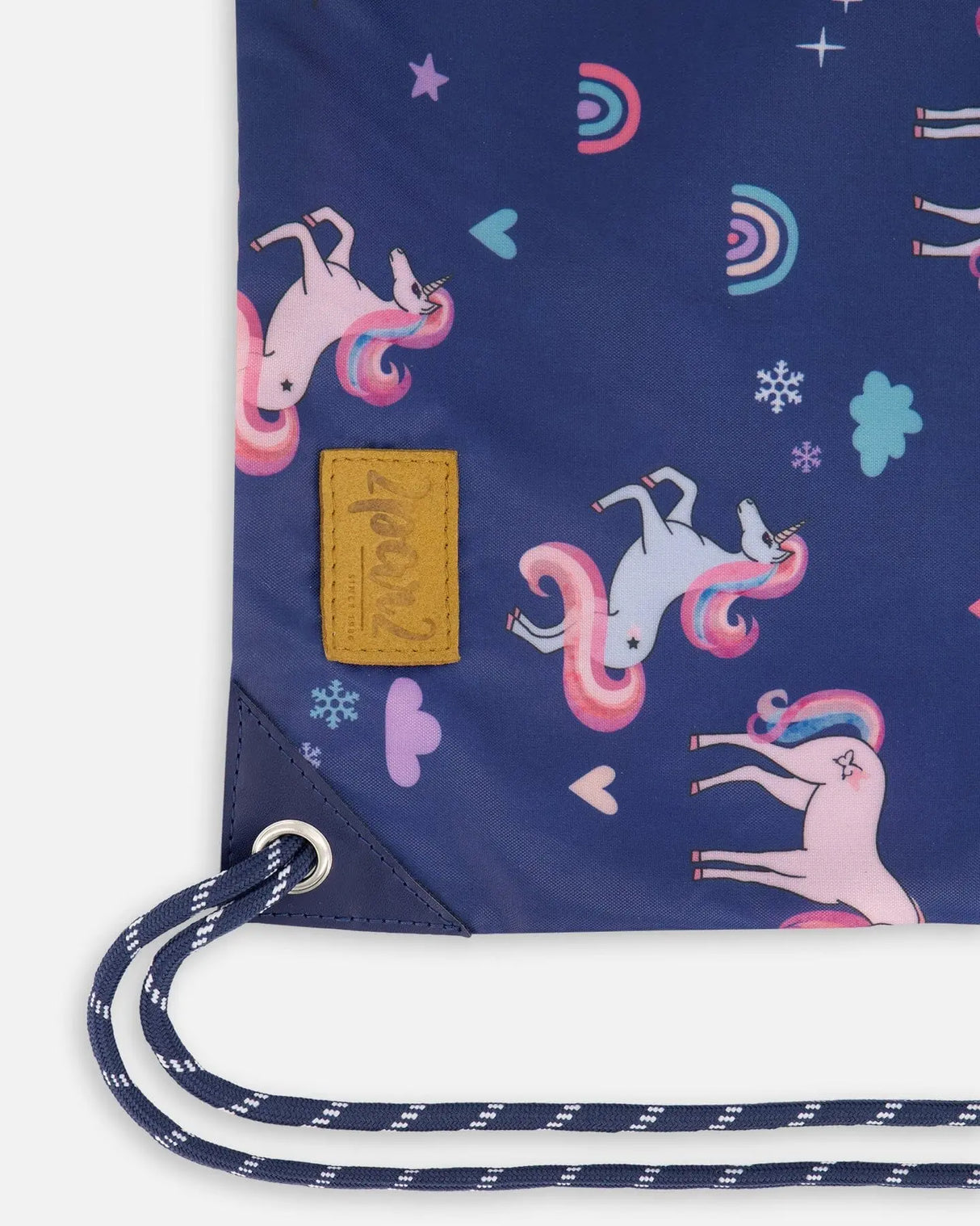 Drawstring Bag Navy Unicorn Print | Deux par Deux | Jenni Kidz