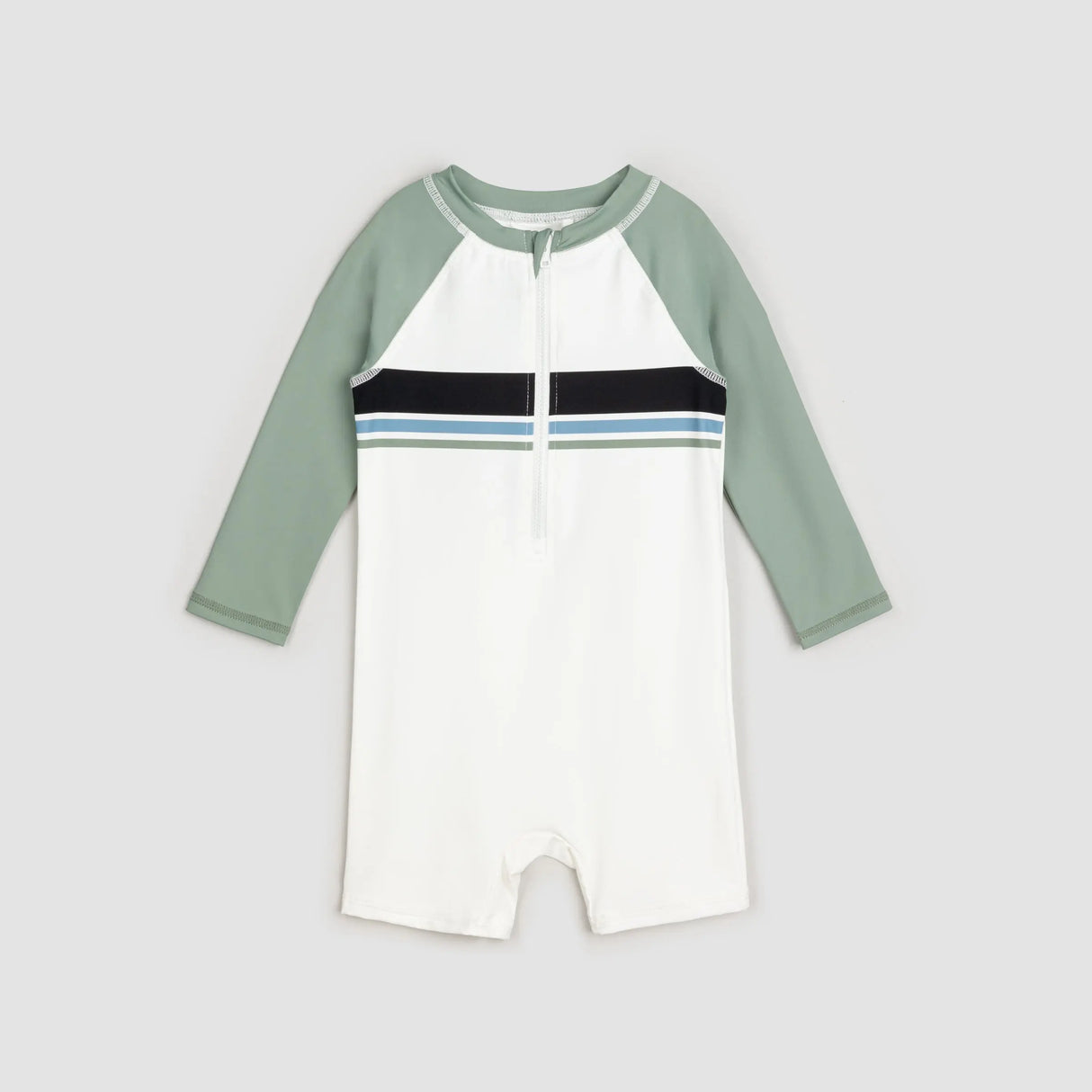 Dusty Green Color Block Long-Sleeved Swim Romper | Miles The Label | Miles The Label | Jenni Kidz
