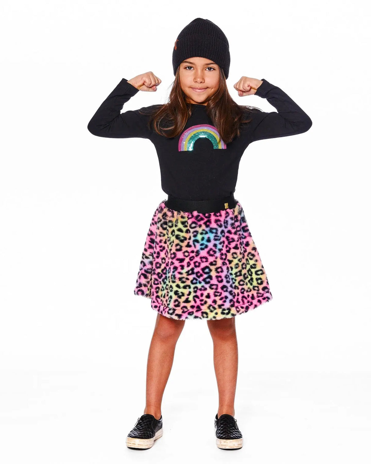 Faux Fur Skirt Multicolor Leopard | Deux par Deux | Jenni Kidz