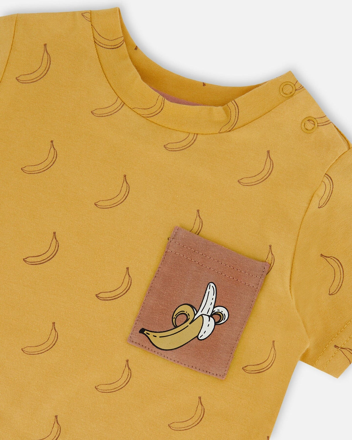 Printed Organic Cotton Top And Short Set Brown, Yellow, And Bananas-2