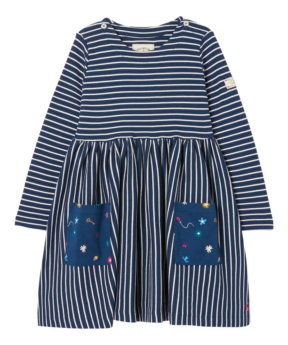 Girls Blue Stripe Nancy Breton Pocket A-Line Dress | Joules | Joules | Jenni Kidz