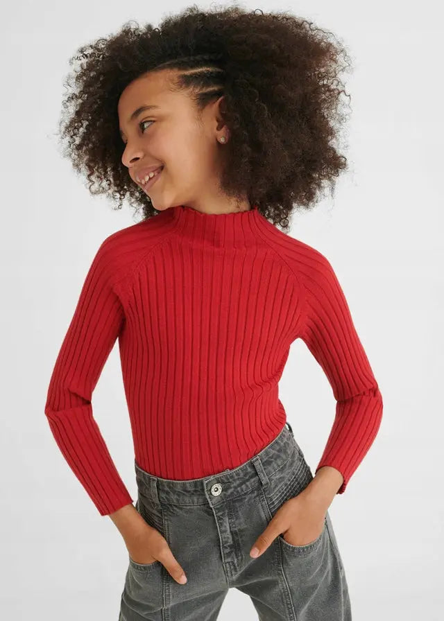 Girls Ribbed Knit Mockneck Long Sleeve - Red | Mayoral | Mayoral | Jenni Kidz
