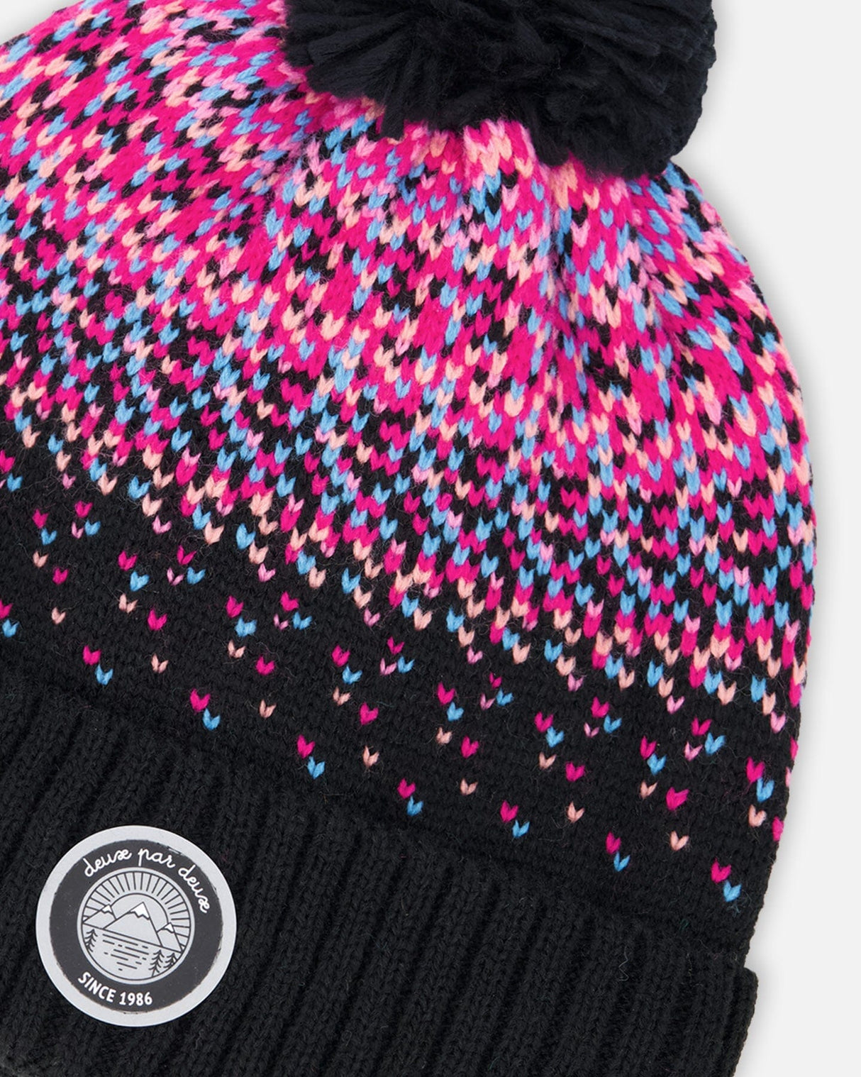 Lined Knit Pompom Hat Black And Pink-3