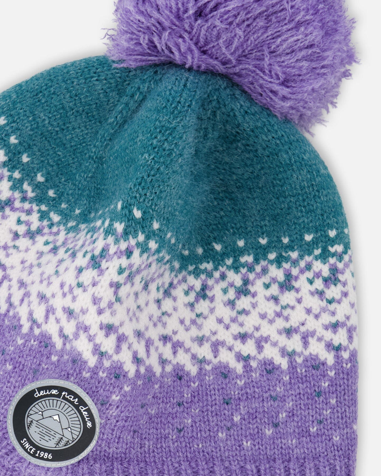 Lined Peruvian Knit Hat With Pompom Lilac And Green-3