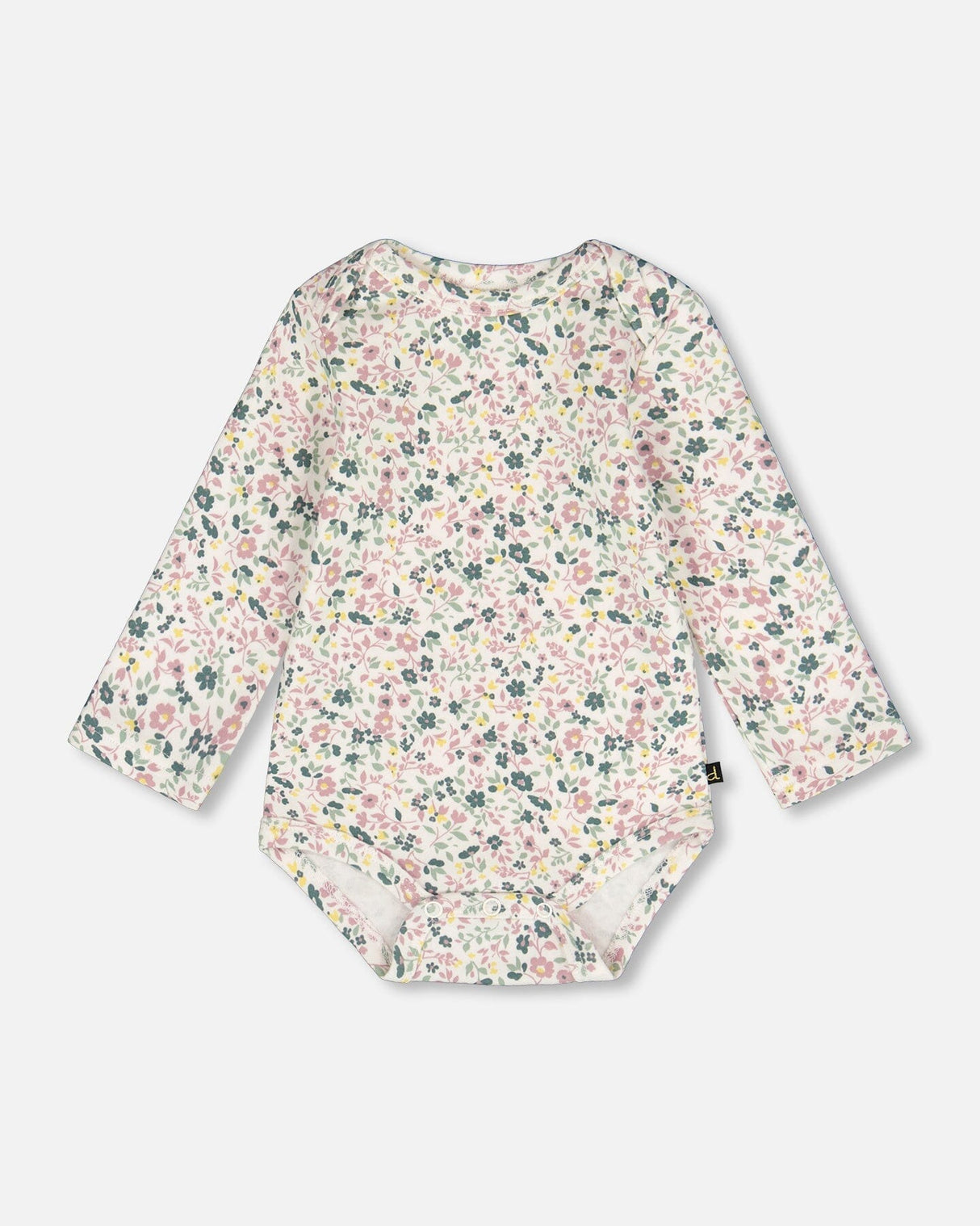 Organic Cotton Long Sleeve Romper Off-White Floral-0