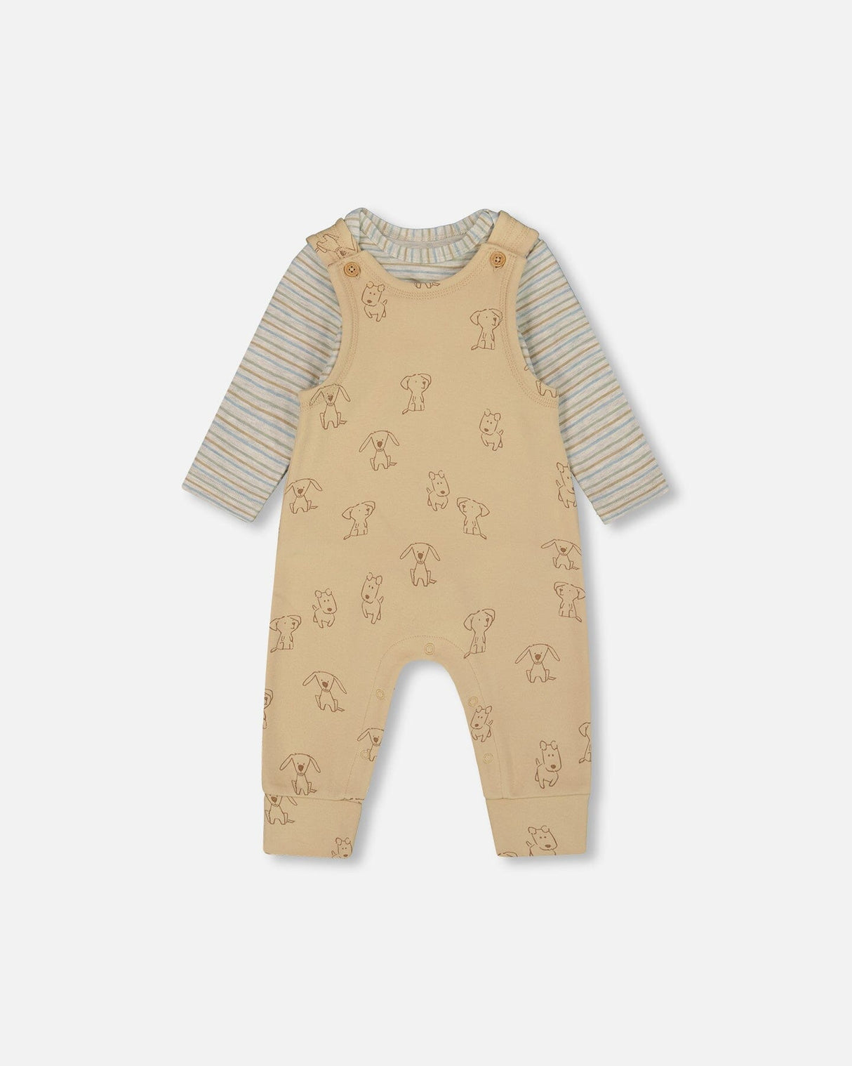 Organic Cotton Onesie With Overalls Set Beige Printed Dogs-0