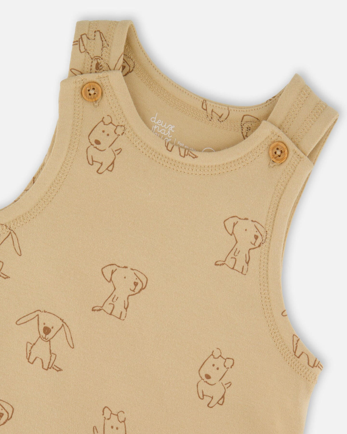 Organic Cotton Onesie With Overalls Set Beige Printed Dogs-3