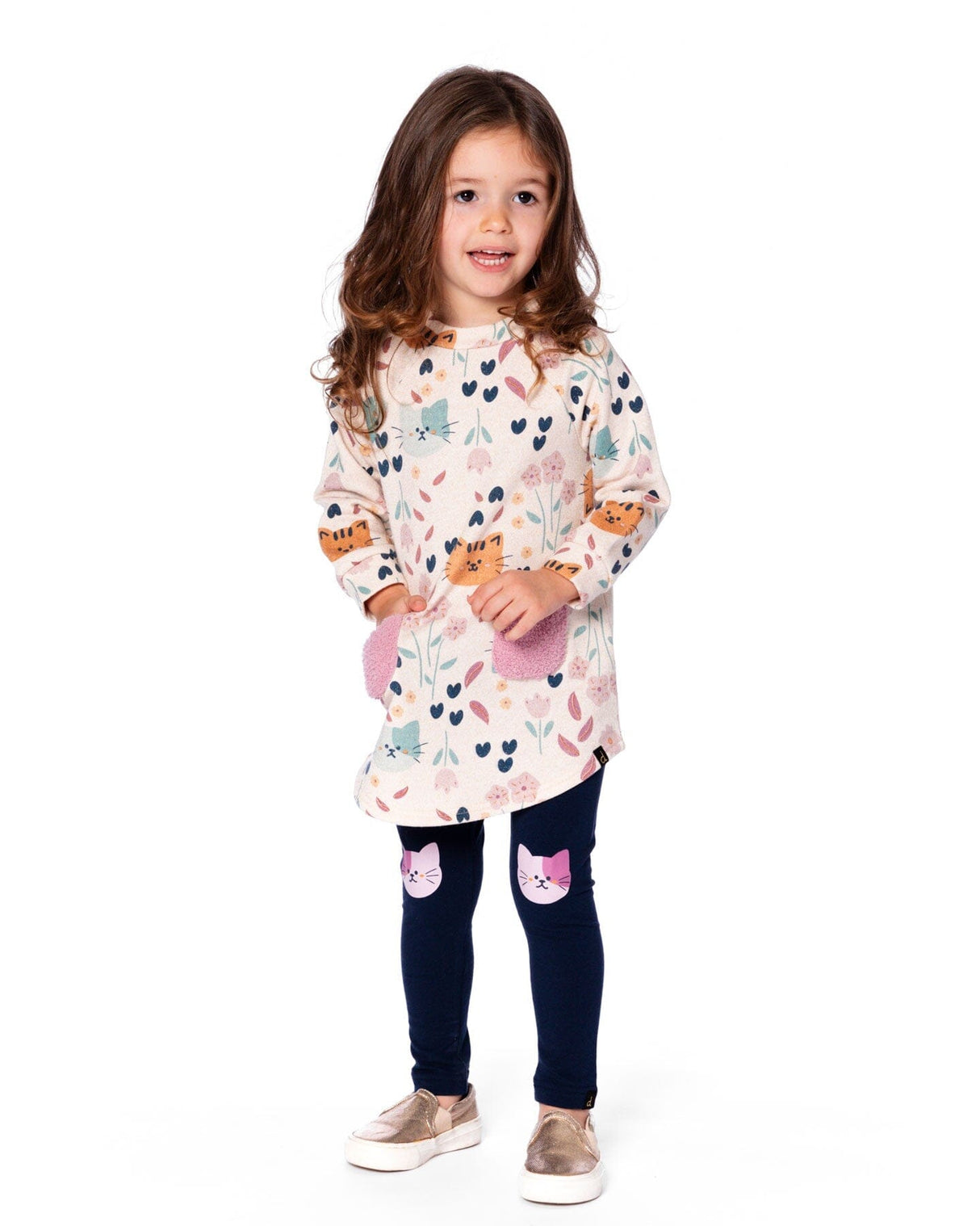 Organic Cotton Jersey Leggings Dark Blue With Cats-2