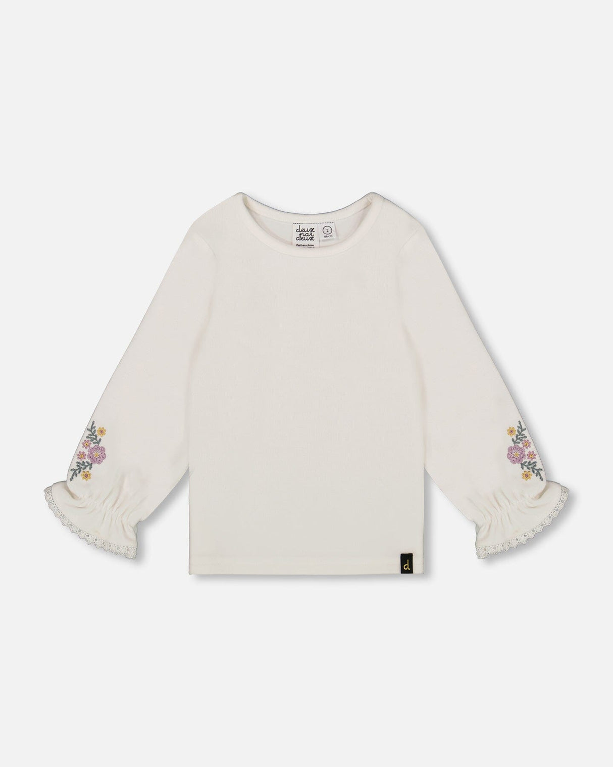 Jersey Top Off-White With Embroidered Floral Sleeves-0