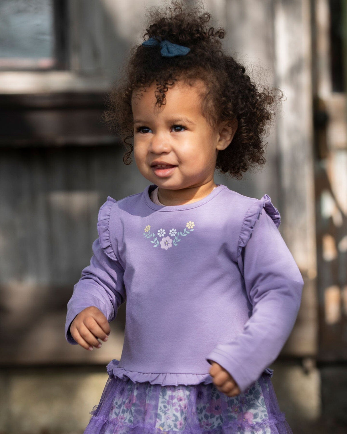 Bi-Material Dress With Muslin And Mesh Skirt Purple Gray-4