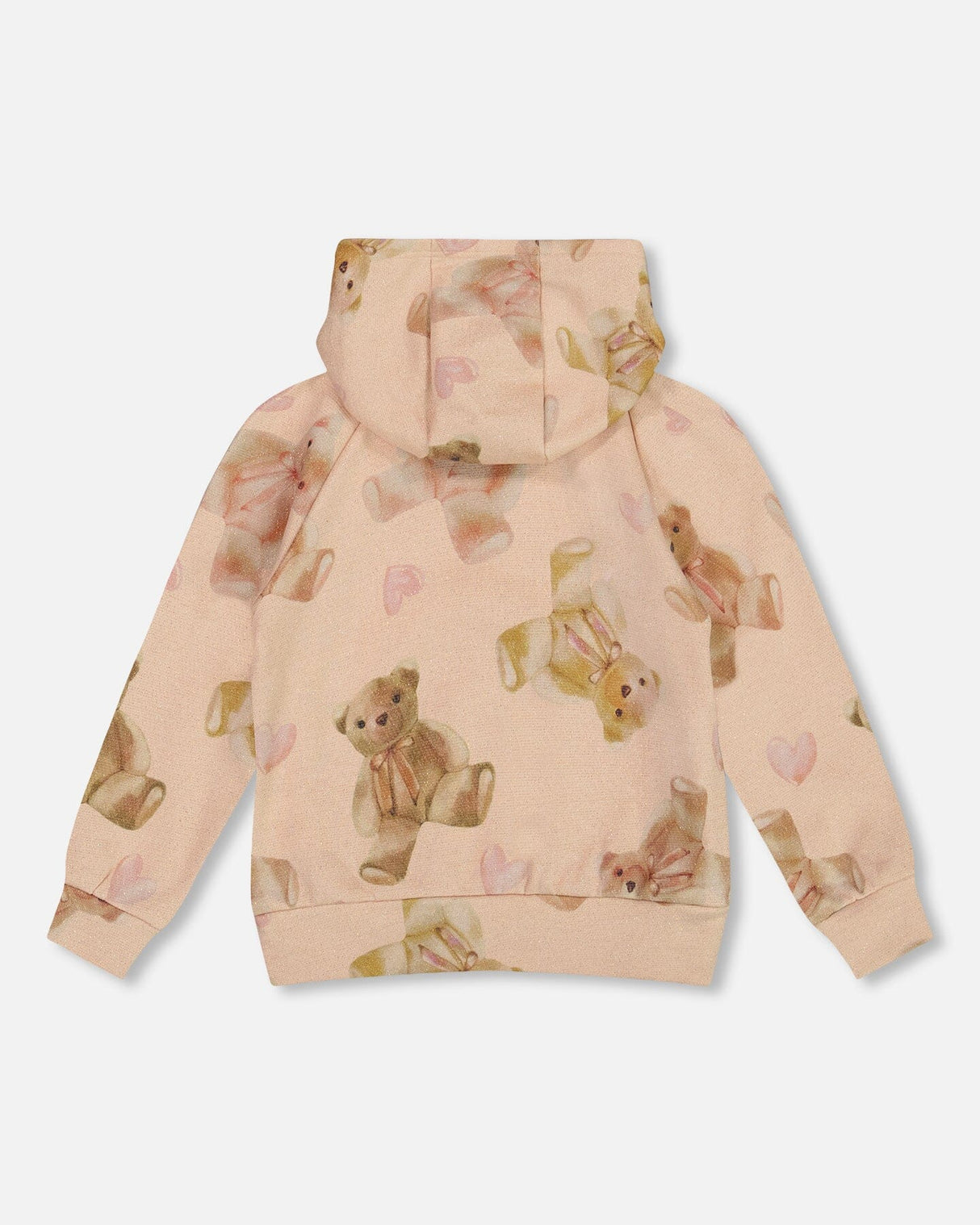Glittering French Terry Hoodie Beige Teddy Bear Print-2