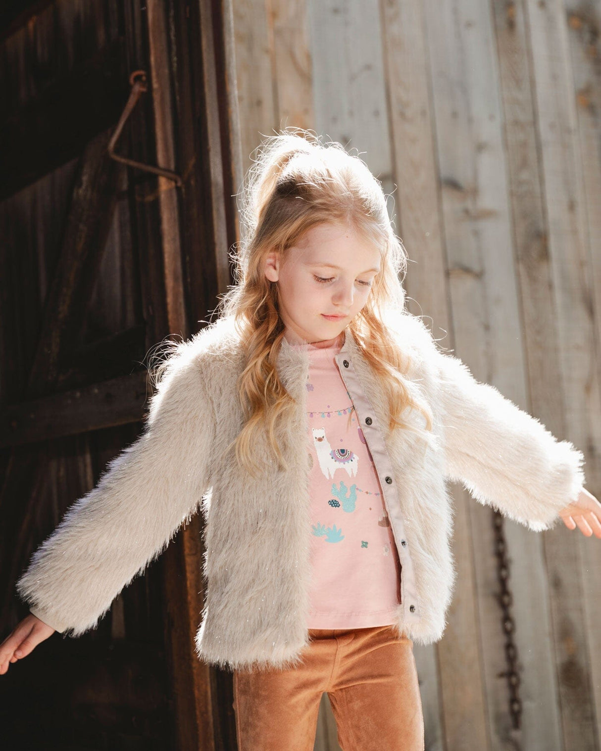 Organic Cotton T-Shirt Dusty Pink With Llama-1