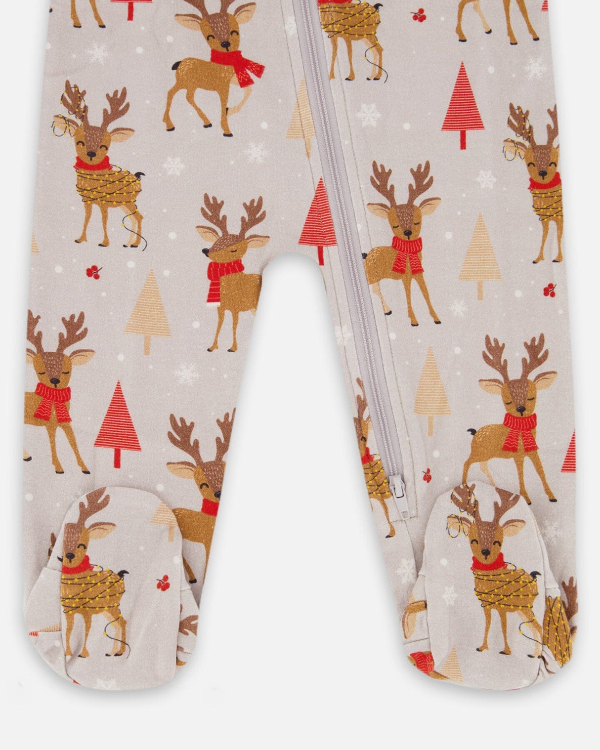 One-Piece Organic Cotton Pajama Beige Reindeer Print-2