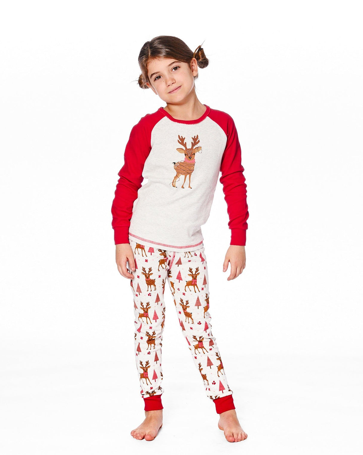 Organic Cotton Two-Piece Pajamas Beige Girly Reindeer Print-1