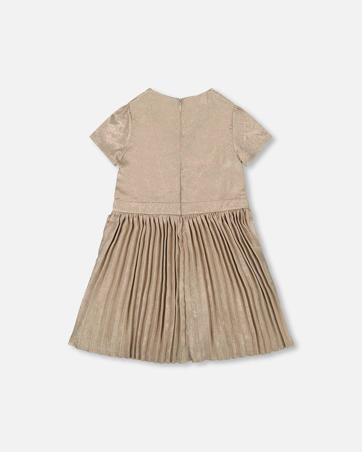 Short Sleeve Dress With Pleated Skirt Light Caramel-2