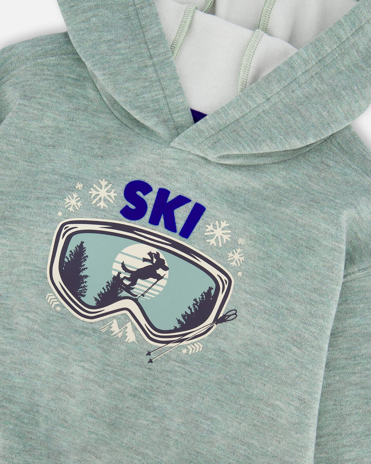 Super Soft Hooded Brushed Jersey Sweatshirt With Graphic Print Green-2