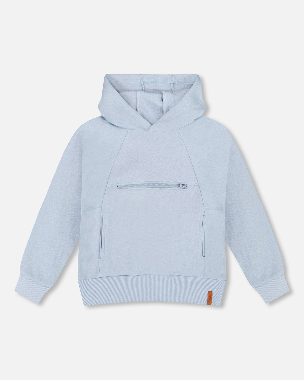Pullover Hooded Fleece Sweatshirt With Zip Pocket Light Blue-0