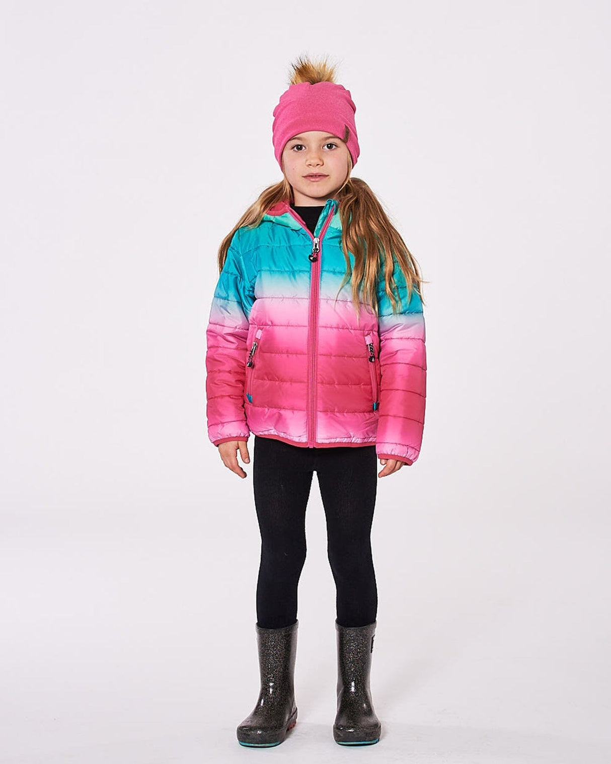 Quilted Mid-Season Jacket Green And Pink Gradient-1
