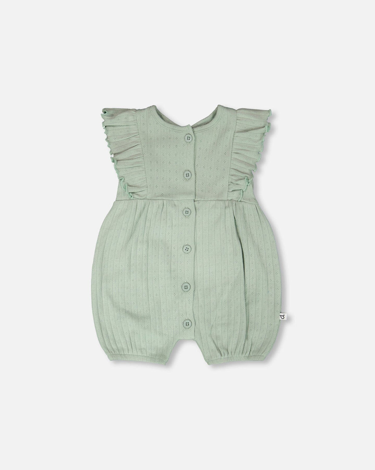 Cotton Pointelle Jersey Romper With Frills Green-0