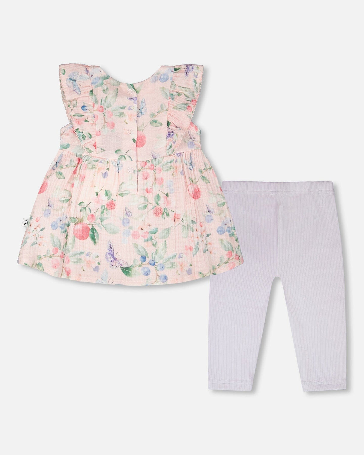 Cotton Muslin Tunic And Rib Jersey Leggings Set Pink Printed Berries And Lilac-3