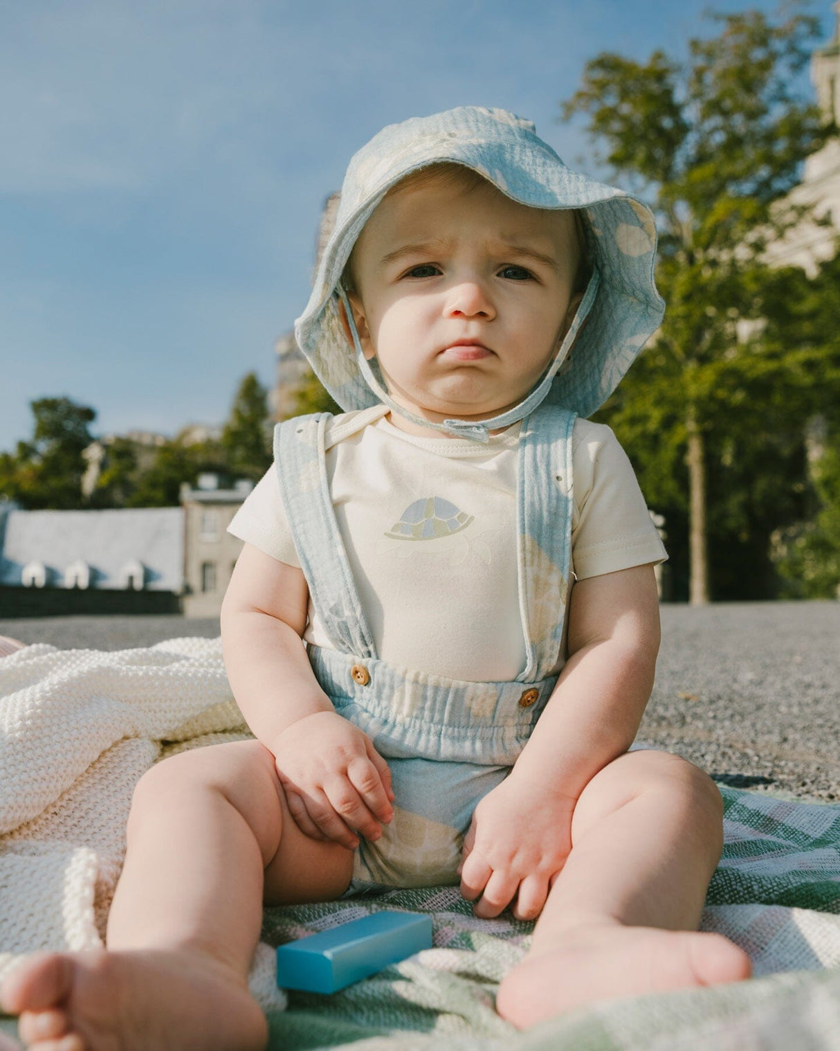 Cotton Muslin Hat Blue Turtle Print-1