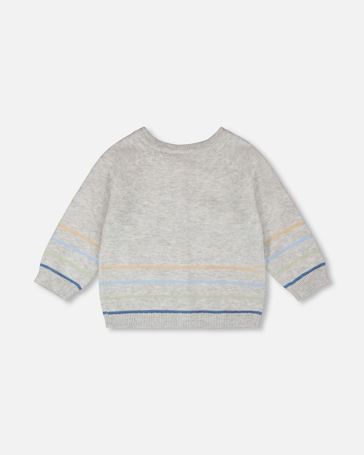 Cotton Knit Striped Button Front Cardigan Light Heather Grey-1