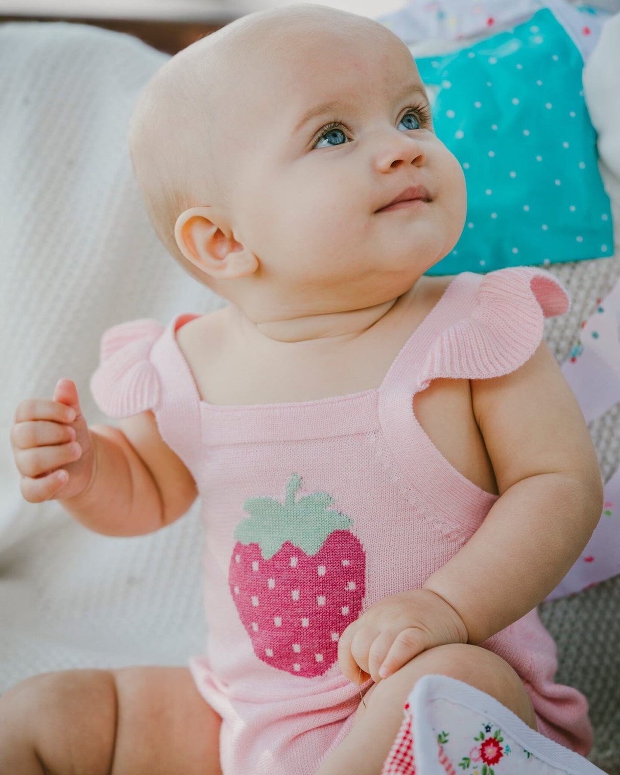 Knit Strawberry Romper Light Pink-1