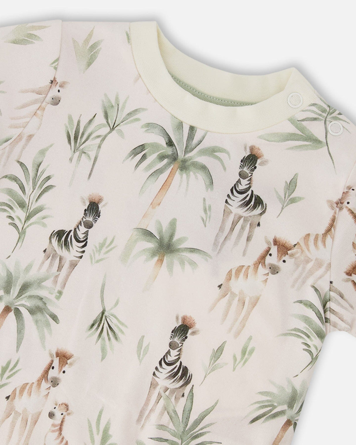 Organic Cotton Jersey T-Shirt And Cotton Rib Pants Set Beige Zebra Print And Sage Green-3