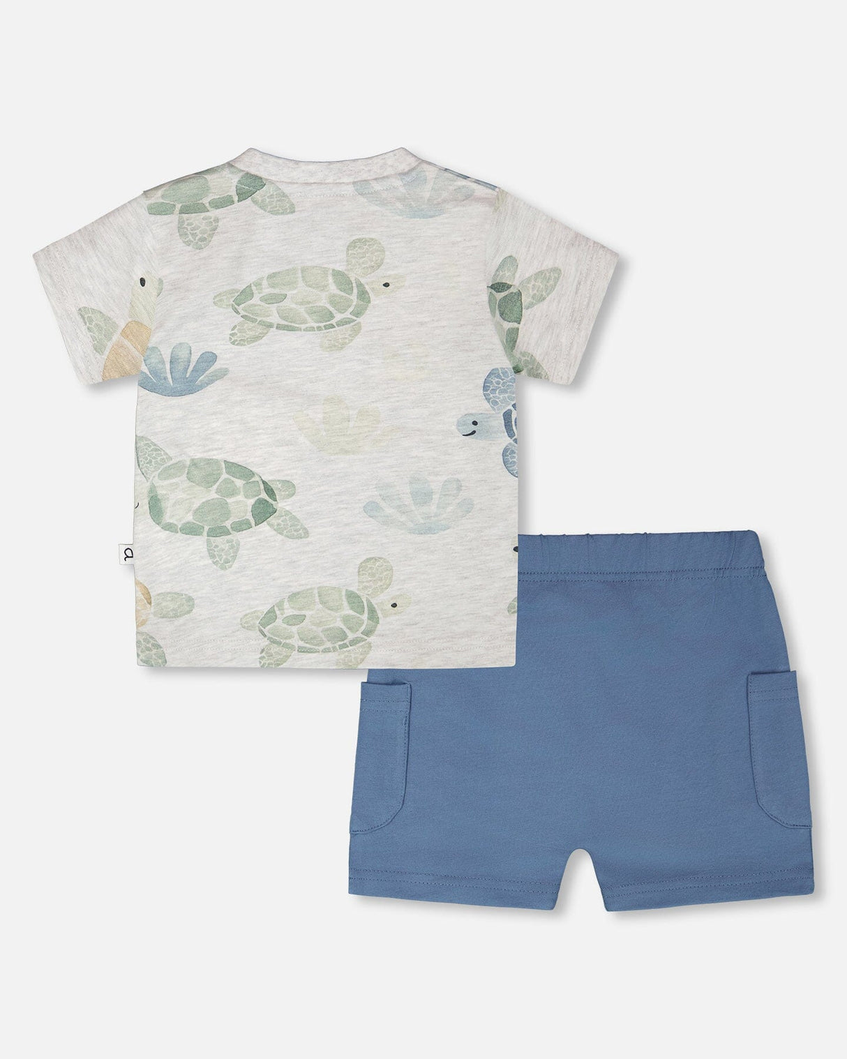 Jersey T-Shirt And Organic Cotton Jersey Shorts Set Grey Mix Turtle Print And Medium Blue-2
