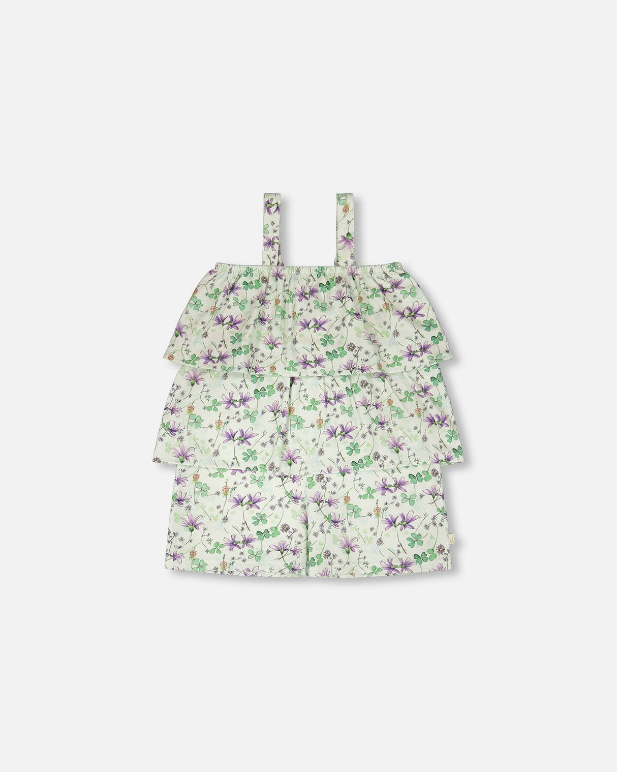 Jersey Romper With Tiers Green Printed Flowers-0