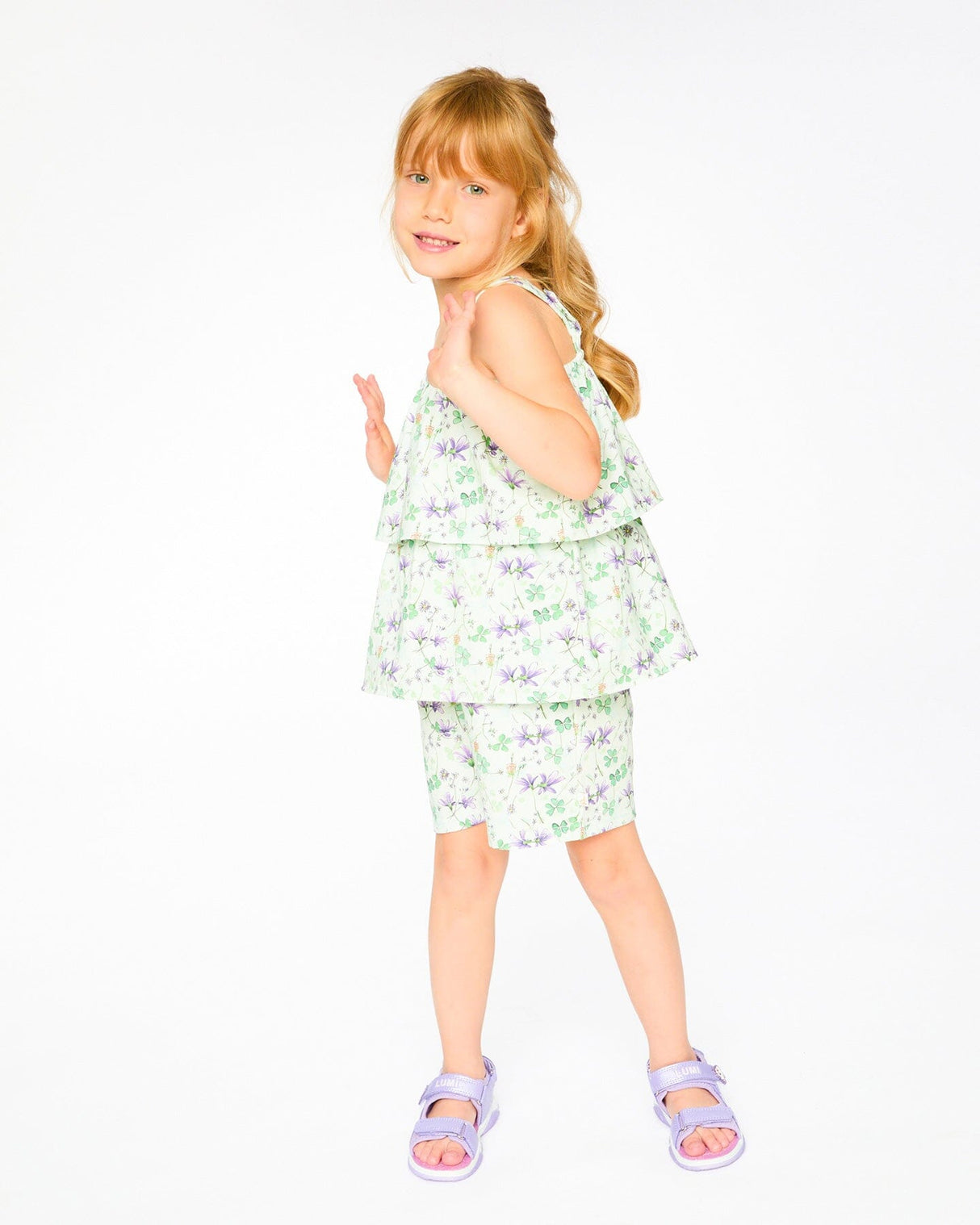 Jersey Romper With Tiers Green Printed Flowers-3