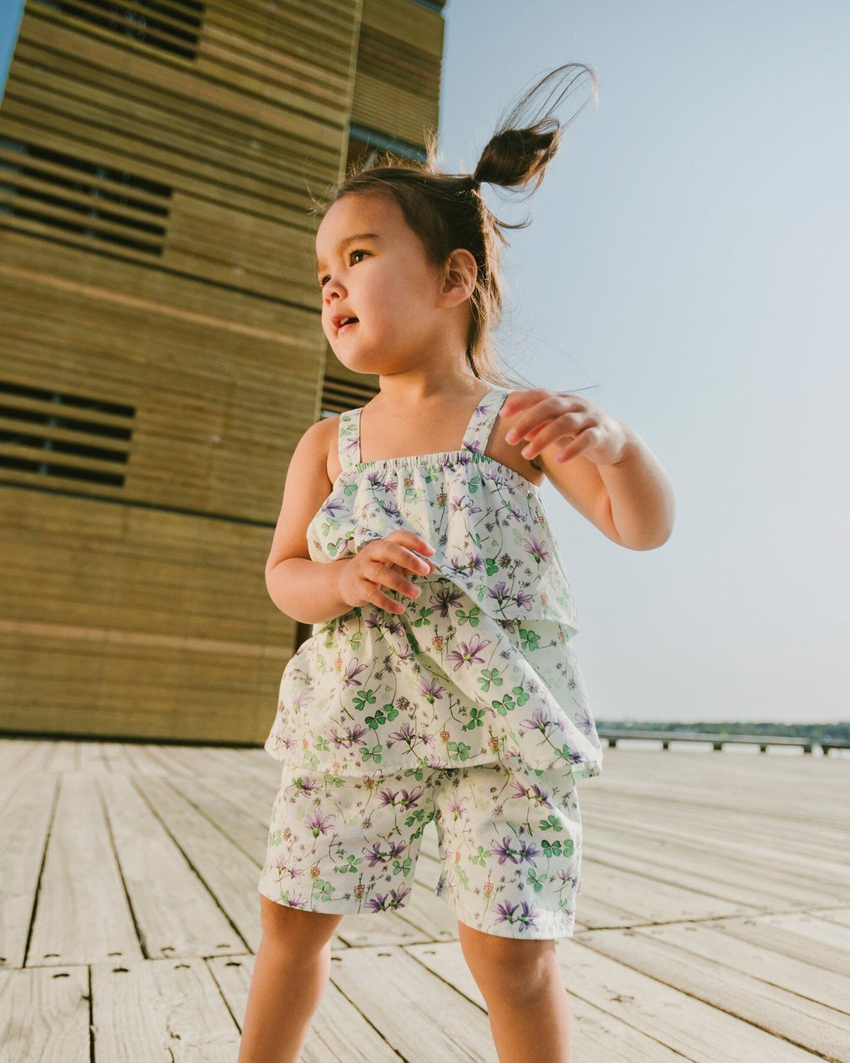 Jersey Romper With Tiers Green Printed Flowers-1