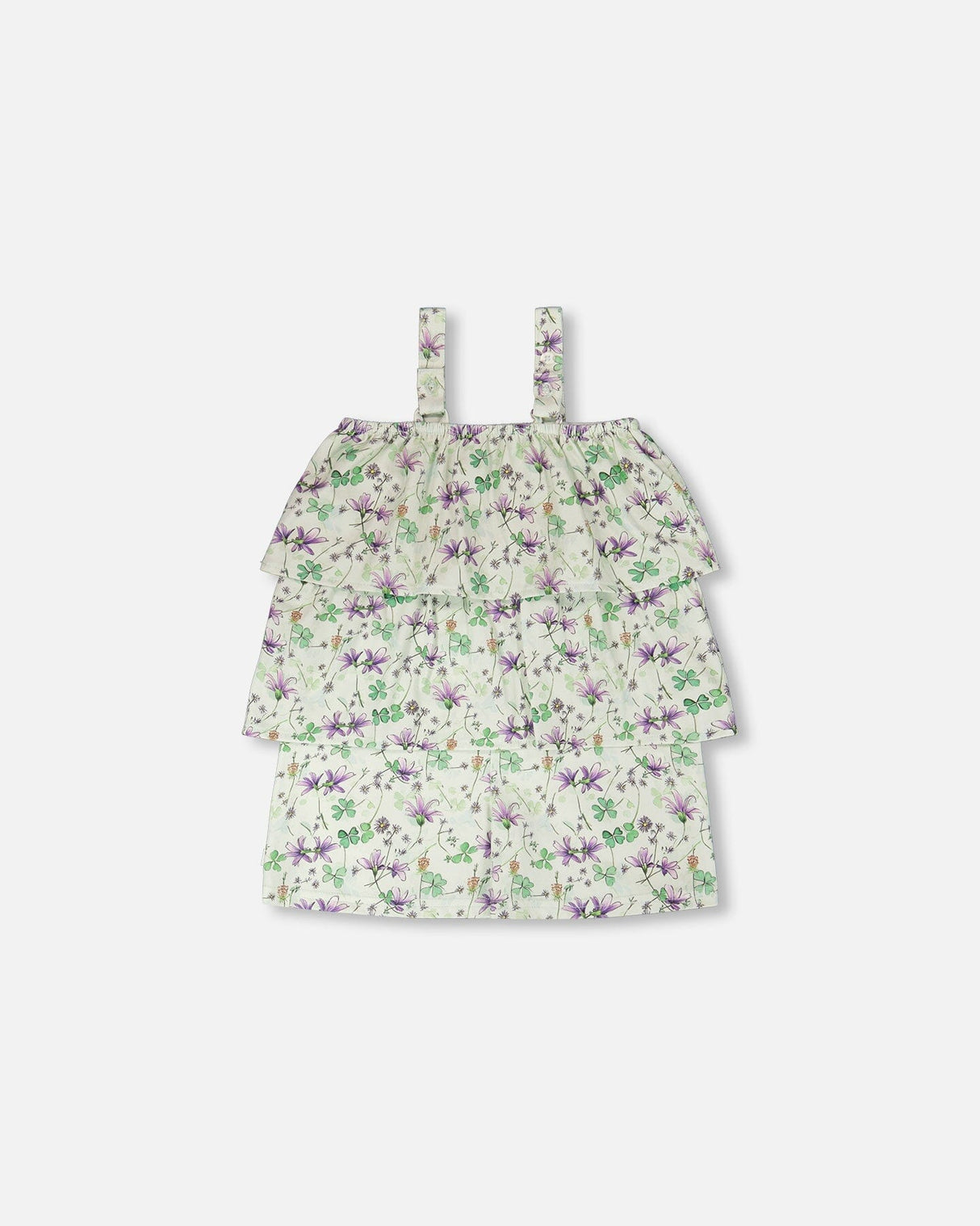 Jersey Romper With Tiers Green Printed Flowers-4