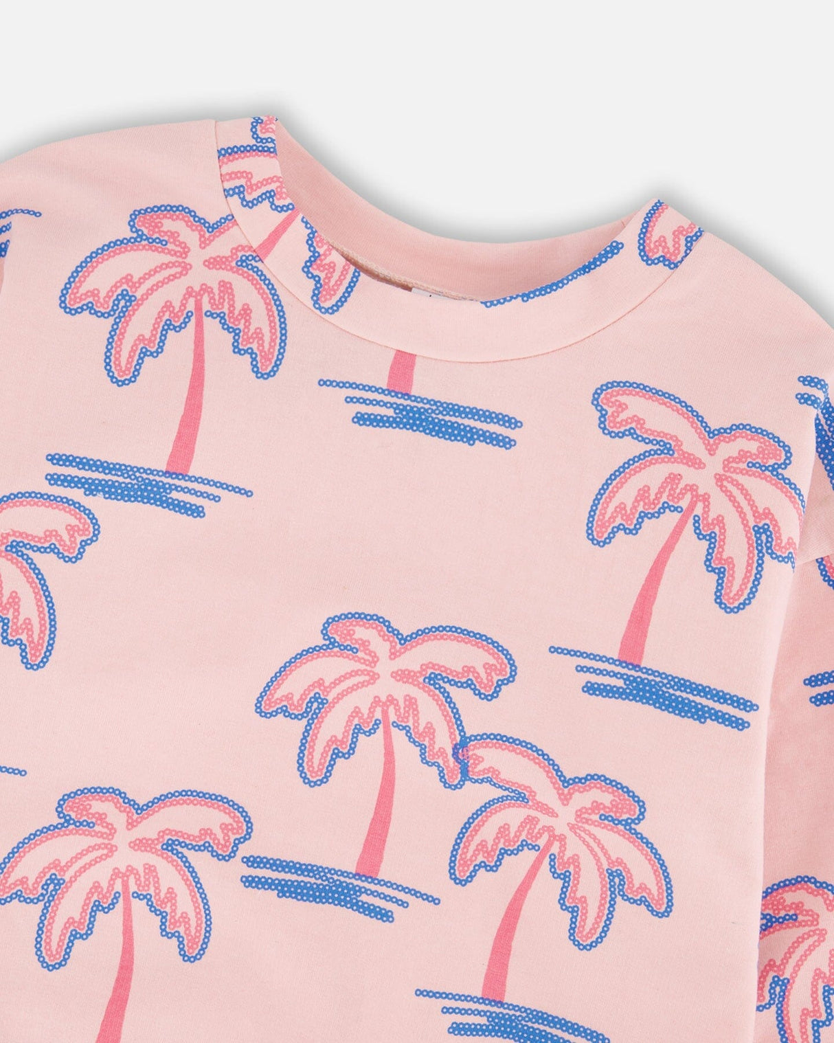 French Terry Sweatshirt Light Pink Palm Print-4