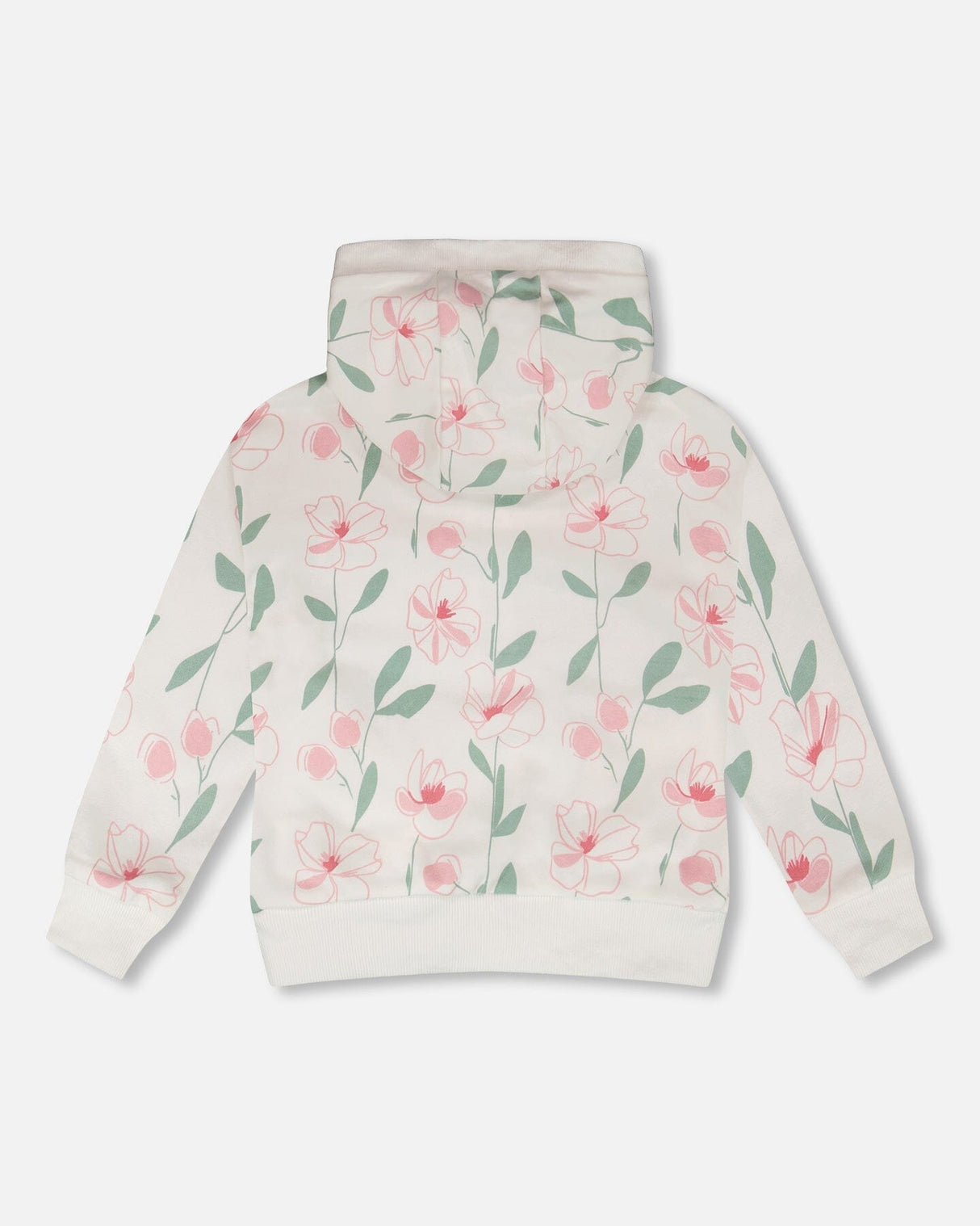 French Terry Hoodie Off White Printed Flowers-3