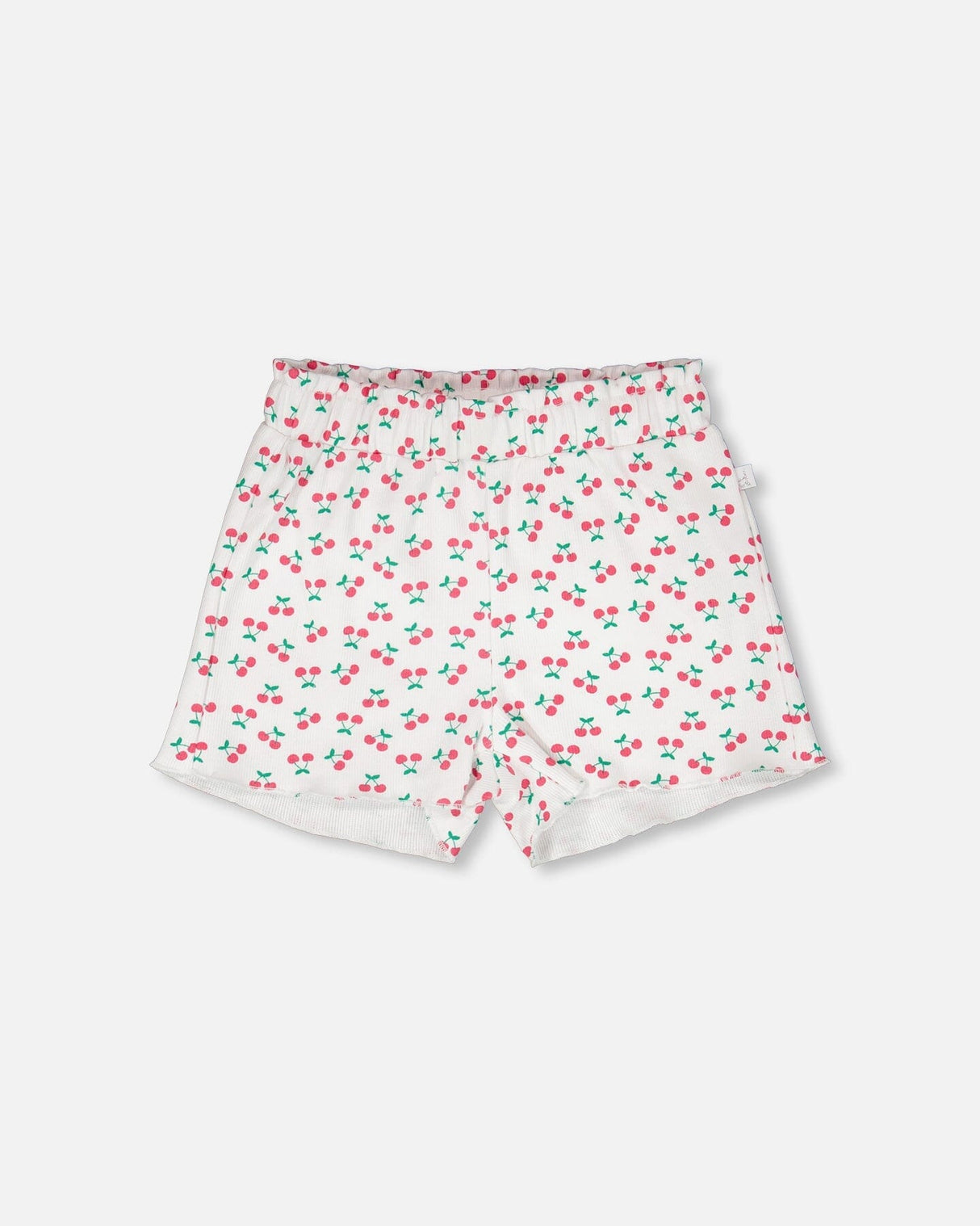 Rib Shorts White Printed Cherries-0