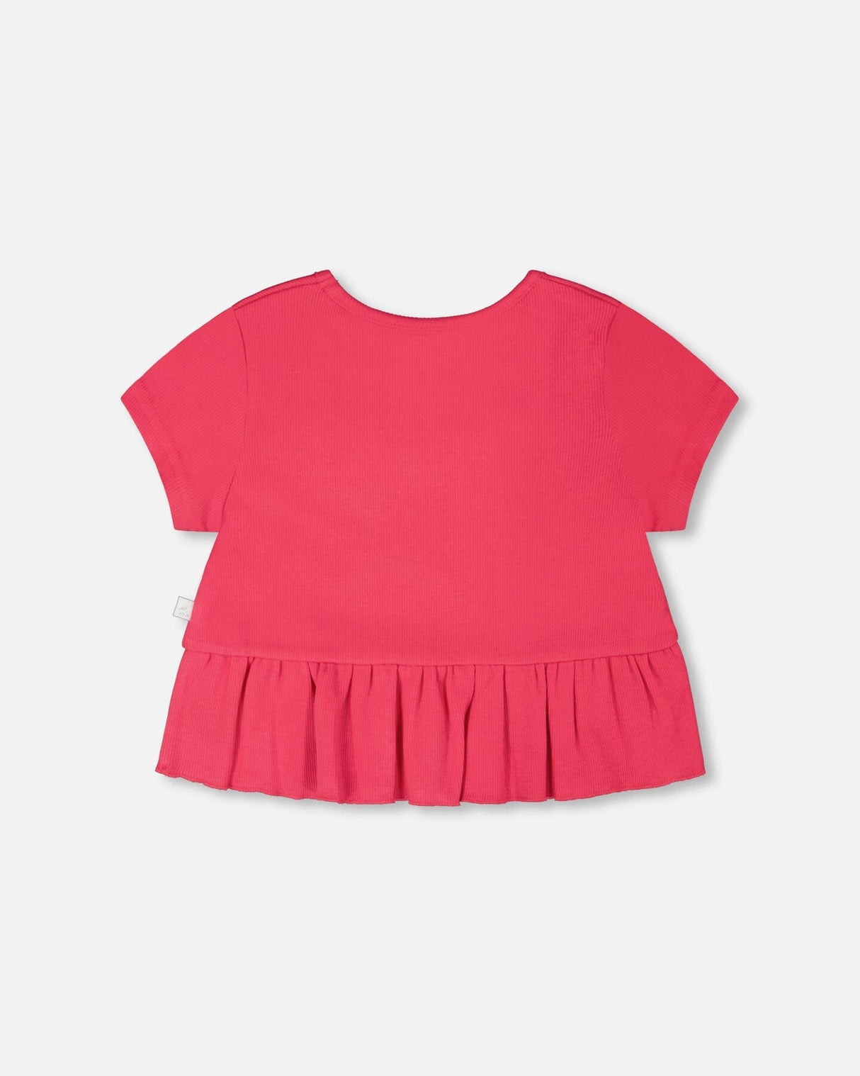 Rib Crop T-Shirt With Frill Pink-1