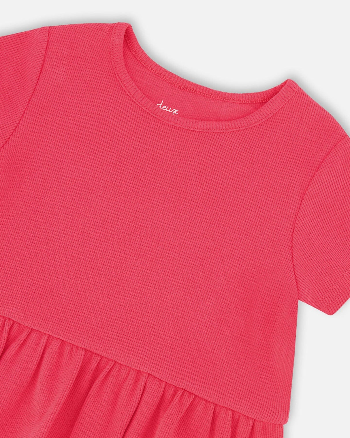 Rib Crop T-Shirt With Frill Pink-2