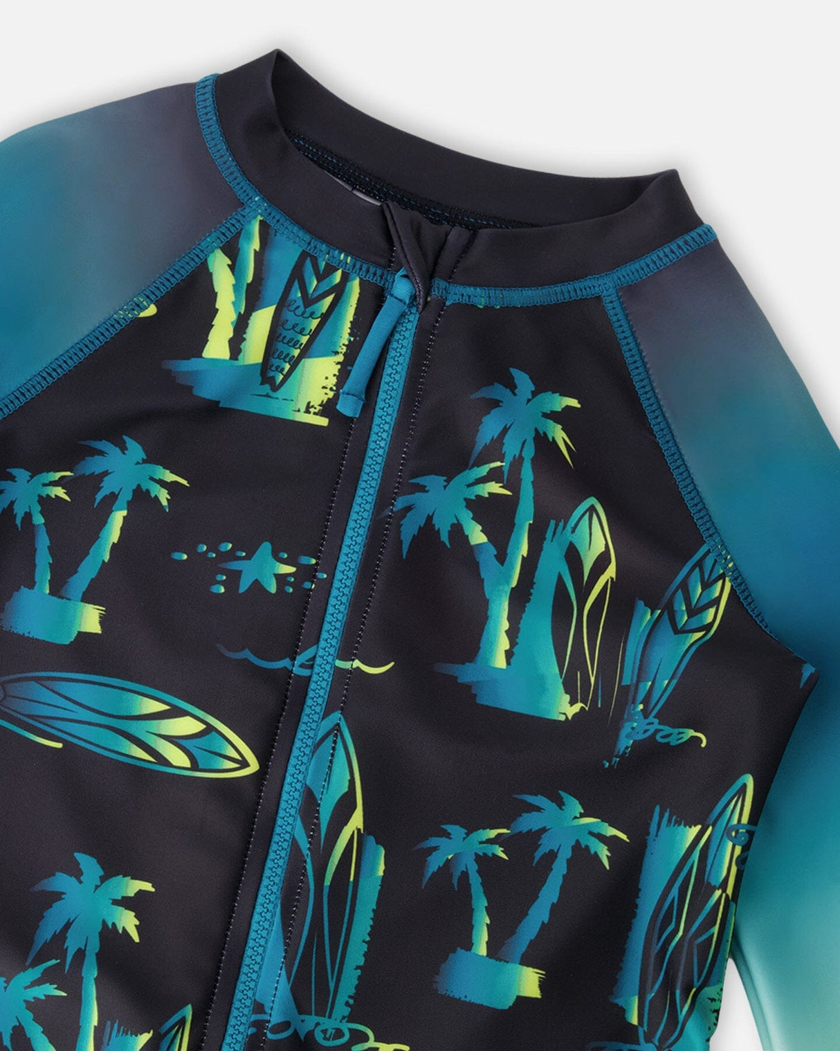 One-Piece Long Sleeve Rashguard Black Surf Print-4