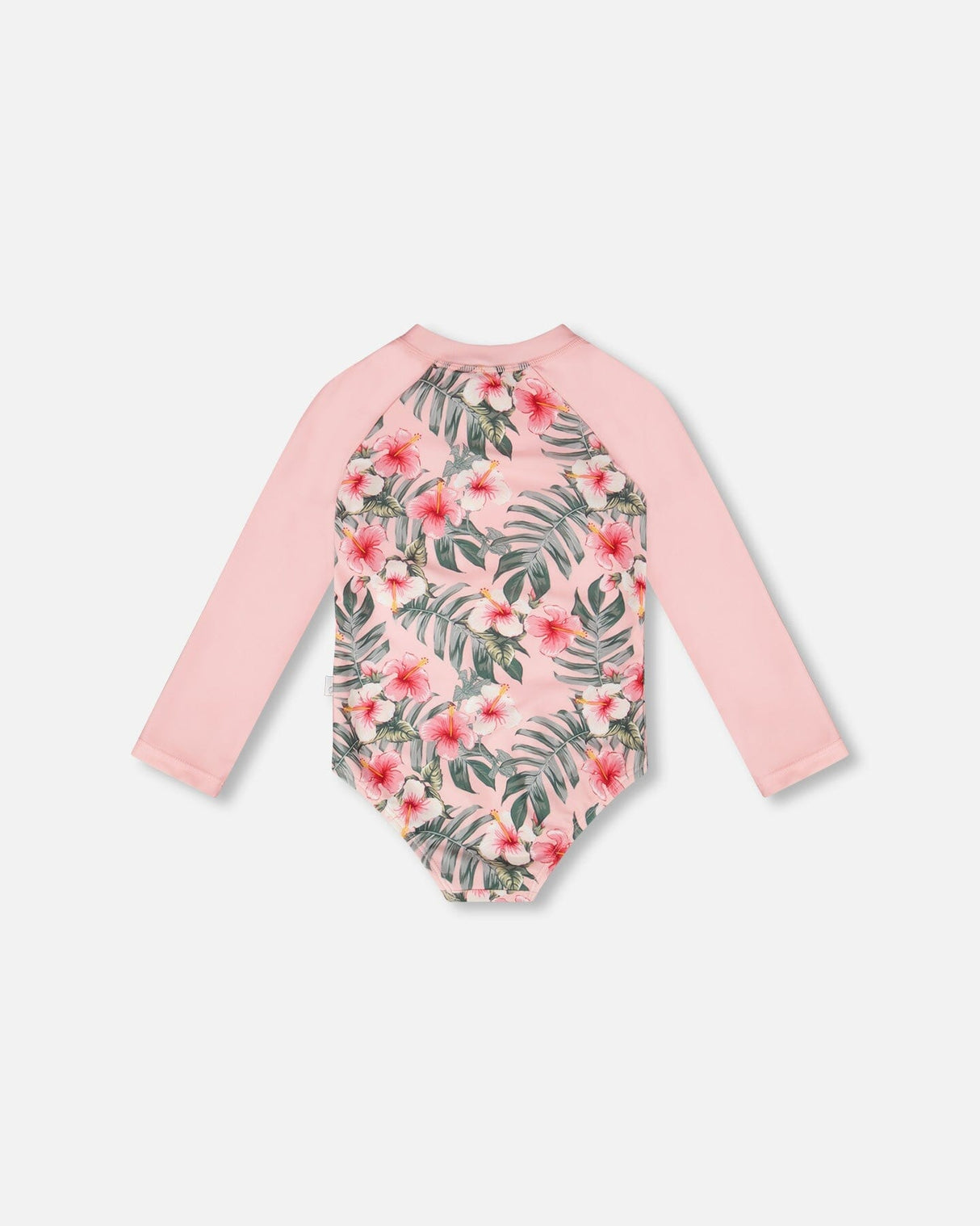 One-Piece Long Sleeve Rashguard Pink Hibiscus Print-3