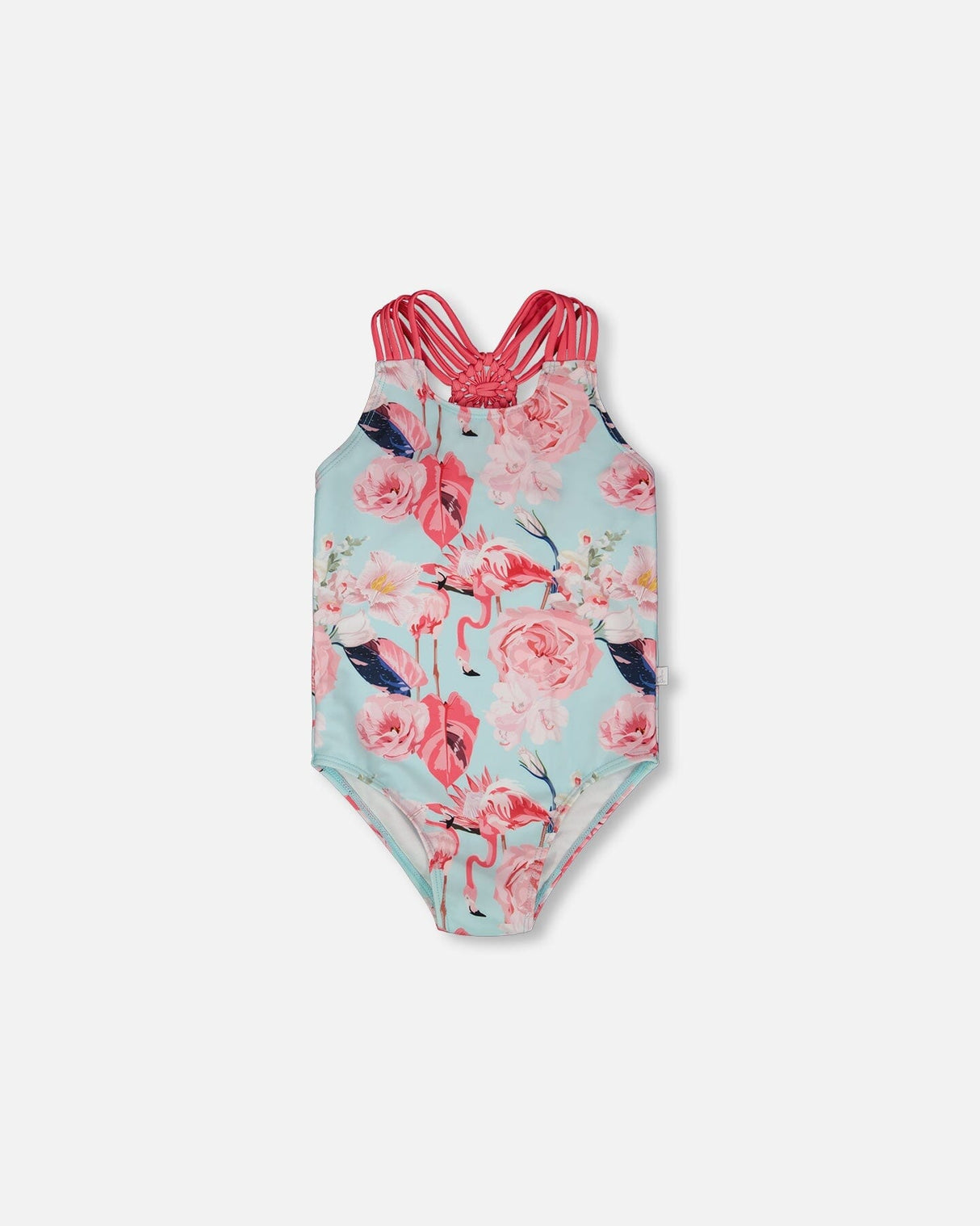 One-Piece Swimsuit Blue Flamingo Print-0