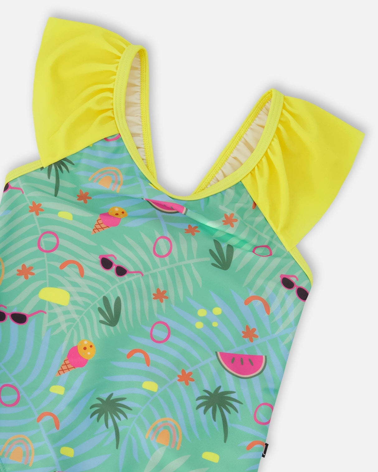 One-Piece Swimsuit Green Beach Print-3